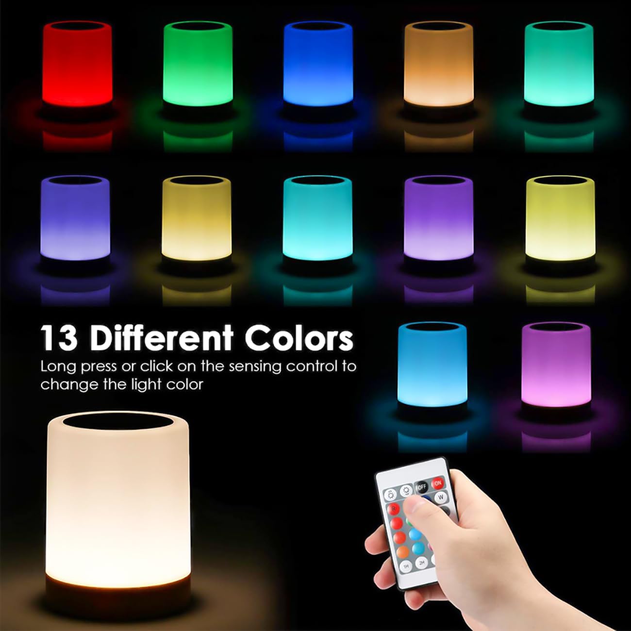 Night Light, Dimmable Touch Lamp for Baby Nursery, 13 RGB Colors 5 Brightness, Portable Rechargeable Bedside Table Lamp for Nightstand, Night Lamp for Kids Office Bedroom Living Room Camping