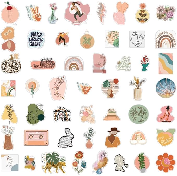 Retro Aesthetic Boho Stickers, Cute Vinyl Waterproof Stickers Water Bottles