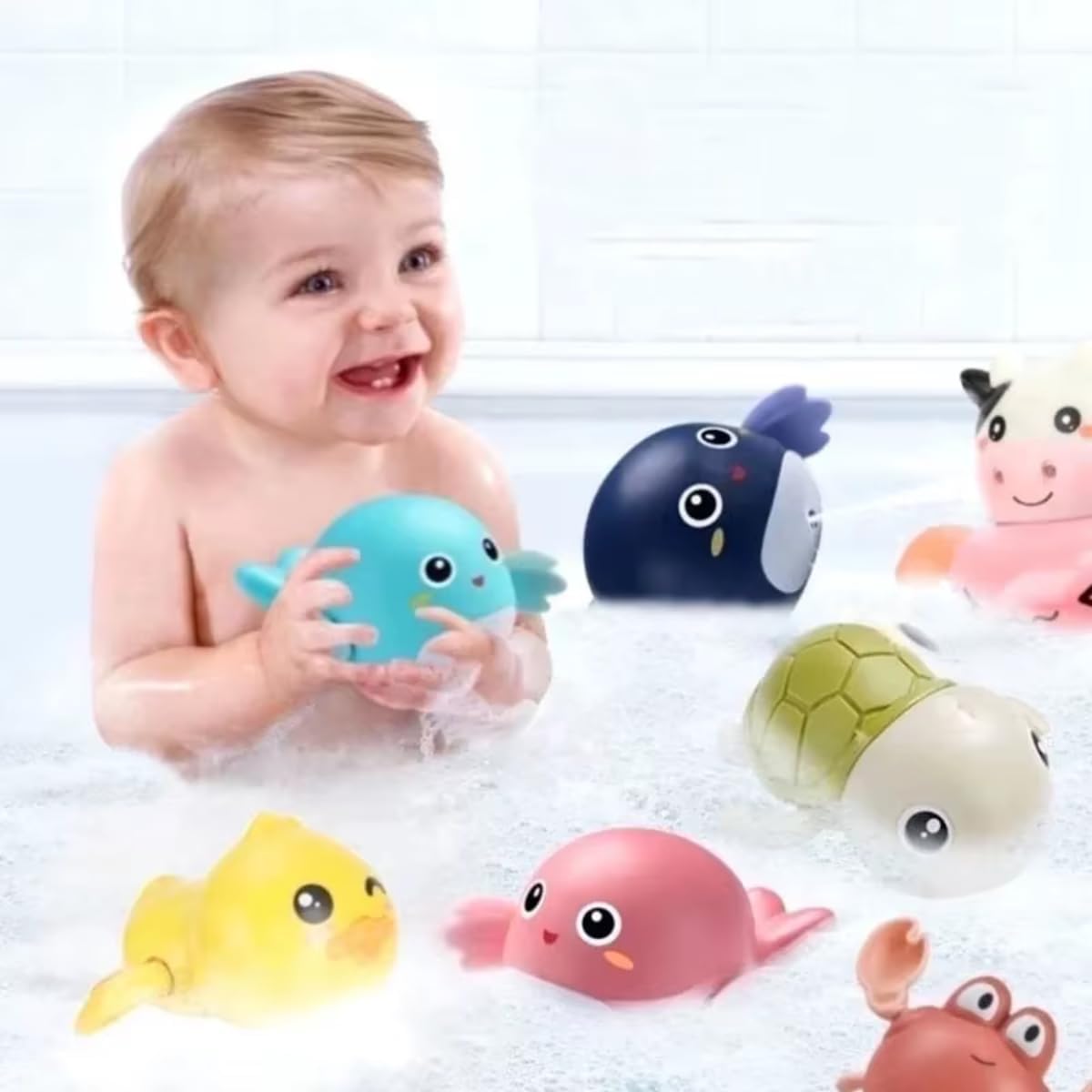 Baby Bath Toys, 6 Pack Wind Up Turtle & Fish Set for Toddlers & Kids, Fun Floating Bathtub & Pool Toys, Water Play Gift for Ages 1-4