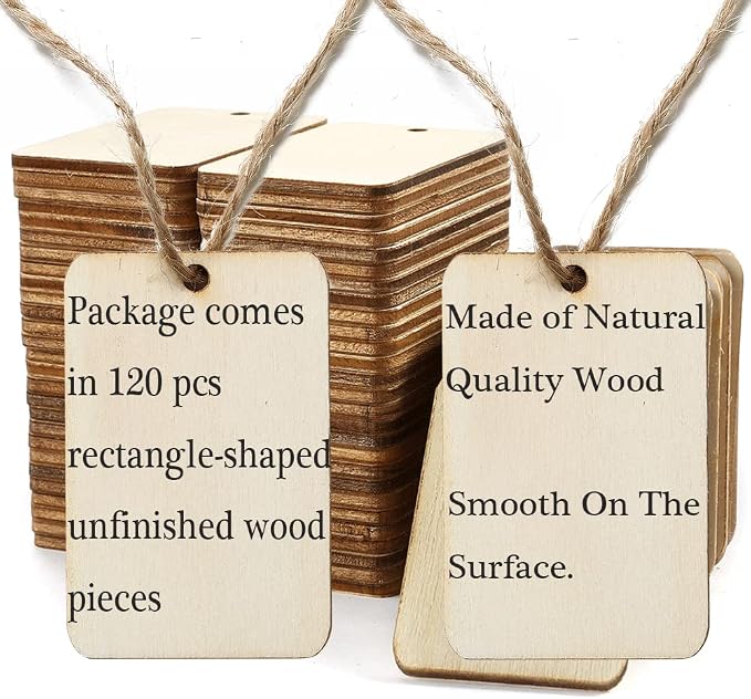 115 Pcs Unfinished Wood Pieces Rectangle-Shaped, HOOMBOOM 2 x 1.3 inch Light