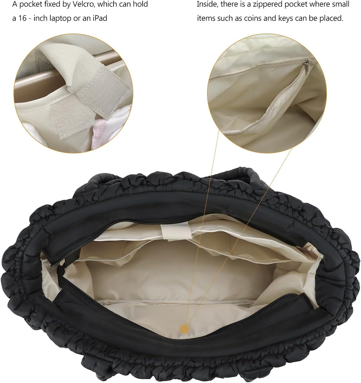 Lmbabter Puffer Quilted Tote Large Diaper Hobo Mommy Bag Hold 16“Laptop Stylish Cloud Handbag Carryall Daypack Travel Work
