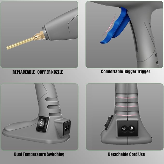 MONVICT Hot Melt Glue Gun with 7 Copper Nozzles, Heavy Duty | 3 Silicone Finger