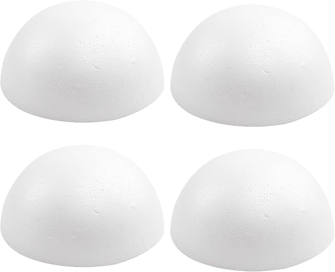 Crafjie 4PCS 6 Inchs White Foam Balls Half Round Polystyrene Half Foam Balls