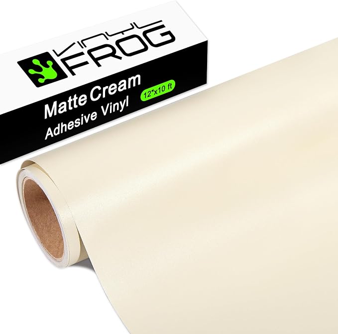 VINYL FROG Cream Botanical Craft Adhesive Vinyl Roll 12" x10ft Beige Matte