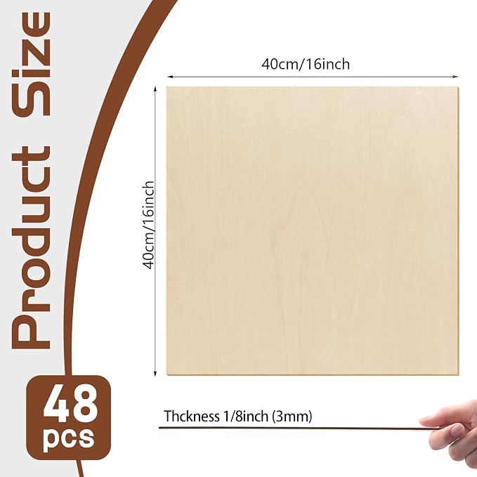 48 Pcs Basswood Sheets Plywood, School DIY Projects, CNC Cutting, Wood Burning