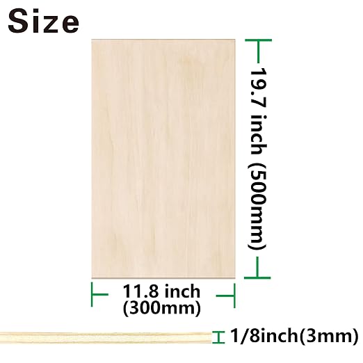 20 Pack Birch Plywood Sheets 1/8", 11.8"x19.7"x1/8" inch Plywood Sheets