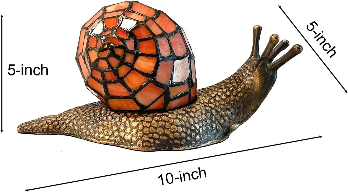 Bieye L10963 Land Snail Tiffany Style Stained Glass Accent Table Lamp for Home Decoration (Orange, 10" D x 5" W x 5" H)