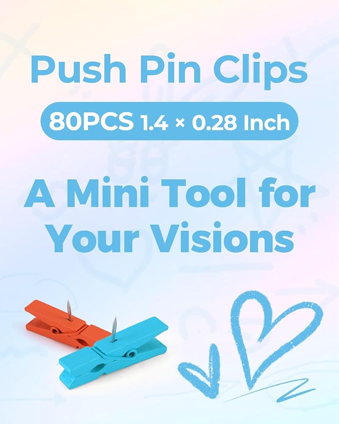 160Pcs Colorful Wooden Push Pin Clips, Decorative Thumbtack