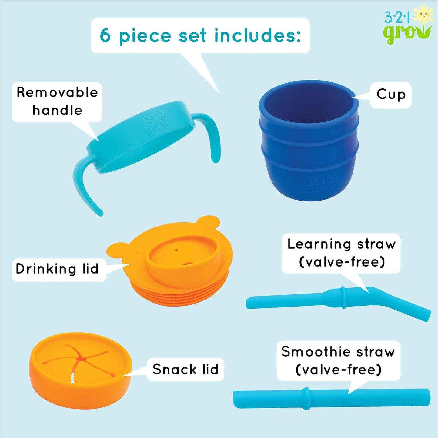 Easy Learn Drink and Snack Set – Baby + Toddler Silicone Learning Cup & Snack Set, Training Cup for Straw and Open Cup Independence – Dishwasher Safe (Midnight)