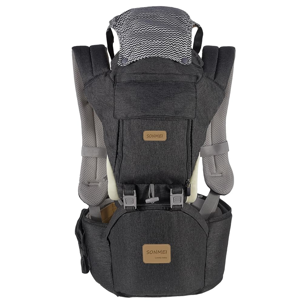 Ergonomic Baby Carrier with Hip Seat, 360° Positions, Soft and Breathable, All Seasons, for Newborns and Toddlers, Hiking Shopping Travelling