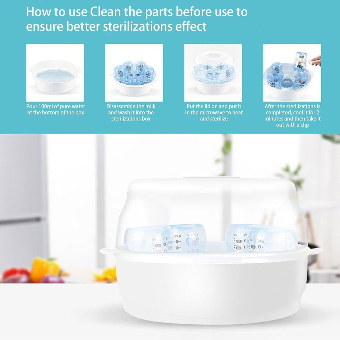 Microwave Steam Sterilizer for Baby Bottles - Reusable Steam Cleaner | Steam Bottle Case Container | Breastfeeding Storage Steamer for Quick Cleaning