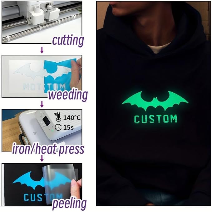 Fluorescent Glow in Dark HTV, Luminous Heat Transfer Lettering Film Glow in The