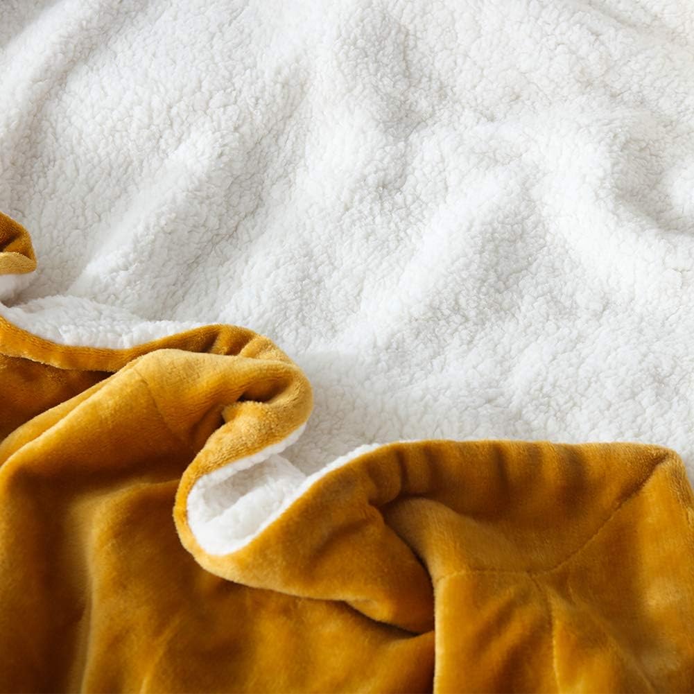 NANPIPER Bed Blanket Reversible Sherpa Flannel Throw Blanket Super Soft Fuzzy Plush Fleece Microfiber (90"x90" Ginger Yellow) Queen