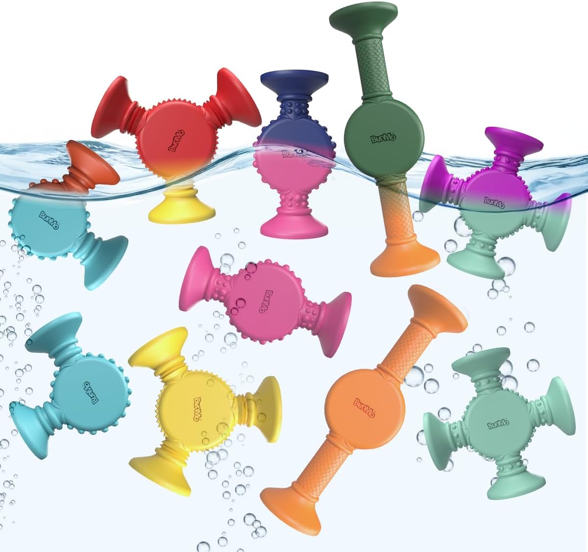 BUNMO Stocking Stuffers for Kids - Toddler Suction Bath Toys - Connect, Build, Create - Toddler Stocking Stuffers - Fine Motor Skills - Stimulating Sensory Fun - Color Changing 10pk