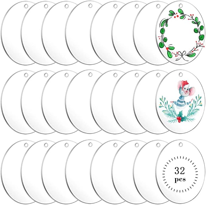 32pcs 2.5Inch Clear Acrylic Ornament Blanks