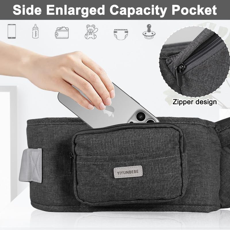 Baby Hip Carrier, Baby Carrier with Adjustable Waistband & Breathable Mesh, Ergonomic Carrier with Non-Slip Hip Seat Surface for Newborns & Toddlers, Dark Grey