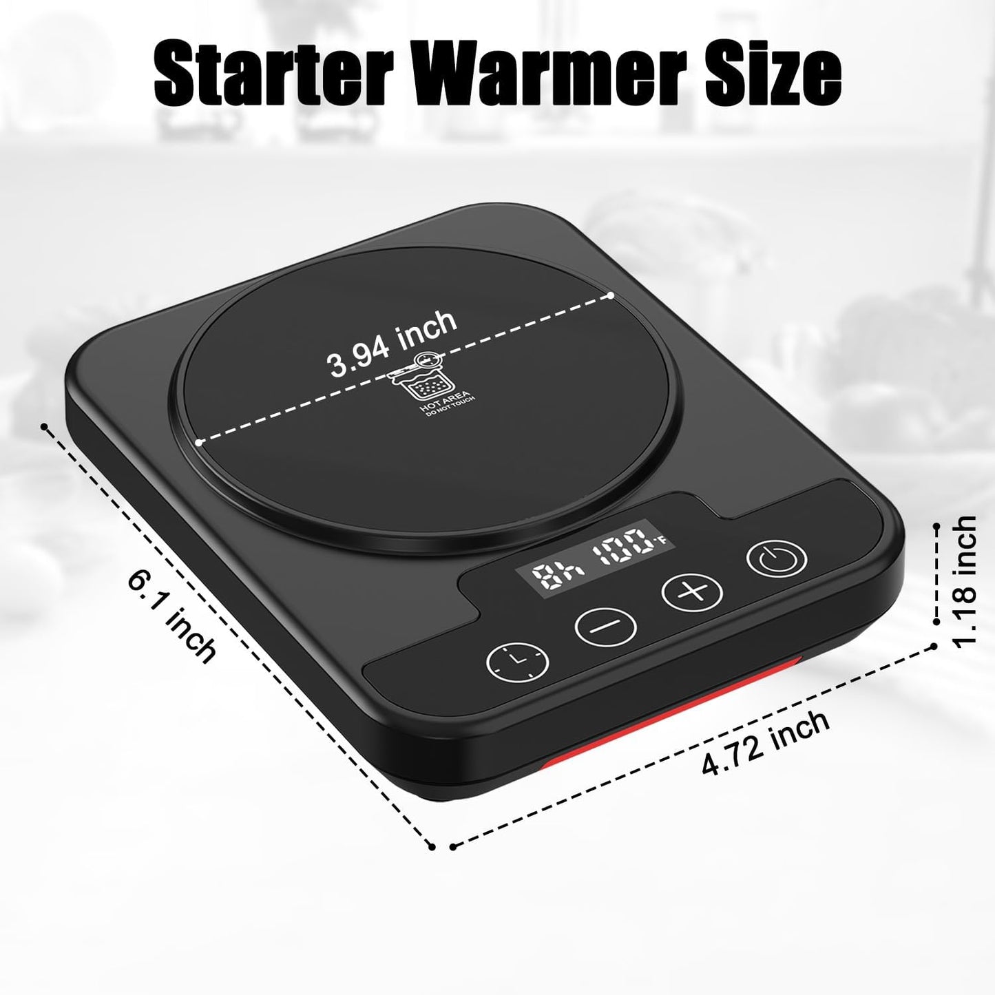 Sourdough Starter Warmer Mat, 12H Timer Warming Heating Pad, Precise 1°F Thermostat Control (70-100°F), Smart Memory Warming On/Off, Fits Jars Up to 40oz, Perfect for Home Baking (Black)