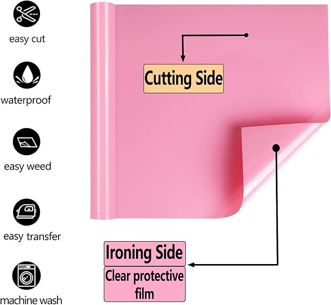 FUNKAKA Pink HTV Heat Transfer Vinyl Rolls, Adhesive HTV Vinyl