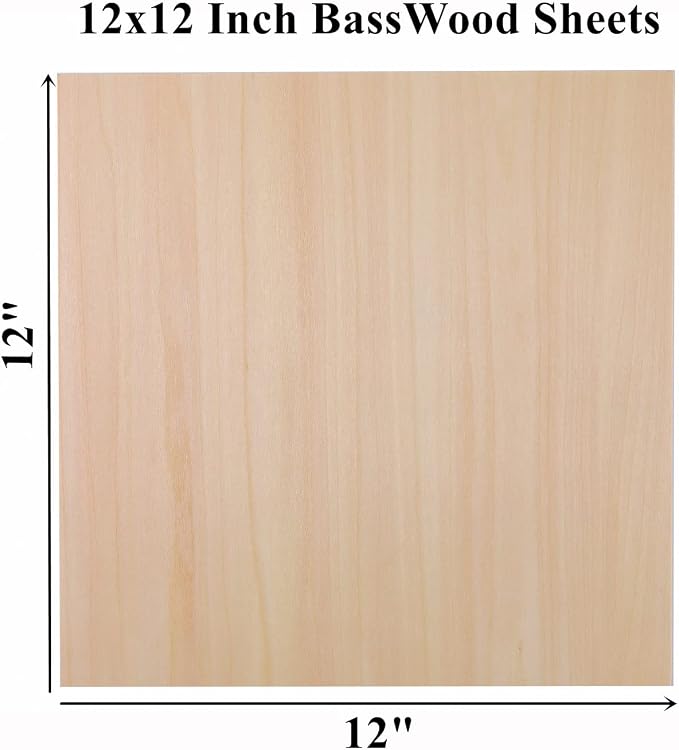 12 Pack Basswood Sheets 1/8 x 12x12 Inch Unfinished Wood Thin Plywood Sheets