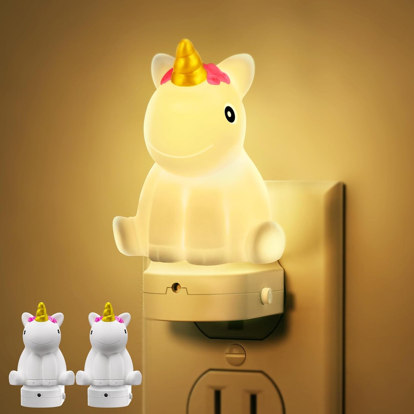 DORESshop LED Night Light for Kids[2 Pack], 3D Cute Unicorn Night Lights Plug into Wall with Dusk to Dawn Sensor, RGB+Soft White 3000K Night Light, Christmas Birthday Gift for Kids, Room Decor