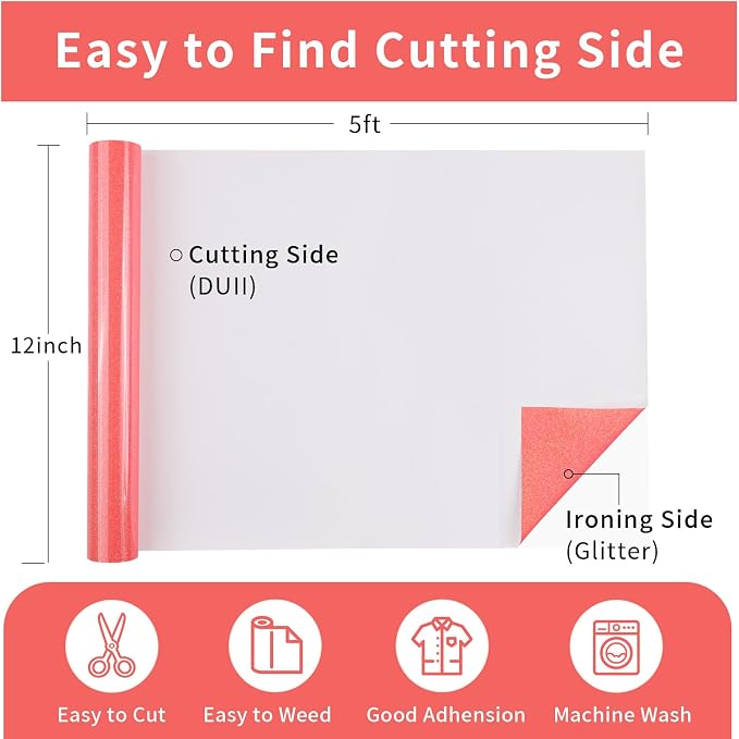 Glitter Puff Vinyl Heat Transfer, Neon Red Puff HTV Iron on Vinyl 12" x5ft | 3D