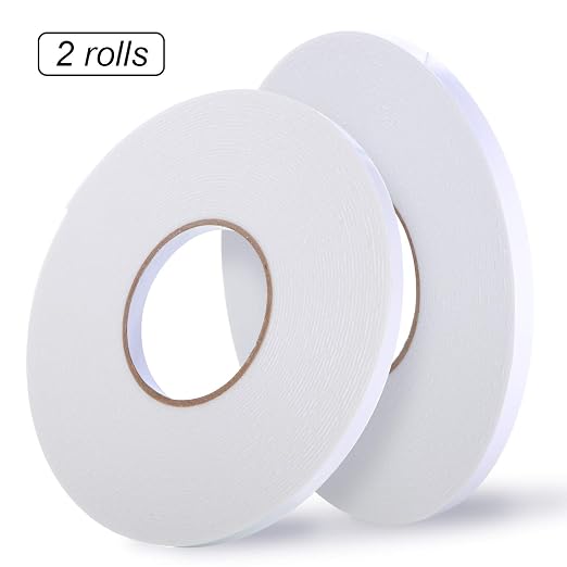 Tatuo 2 Rolls Double Sided Foam Tape 3/8 Inch by 50 Feet White PE Foam Tape