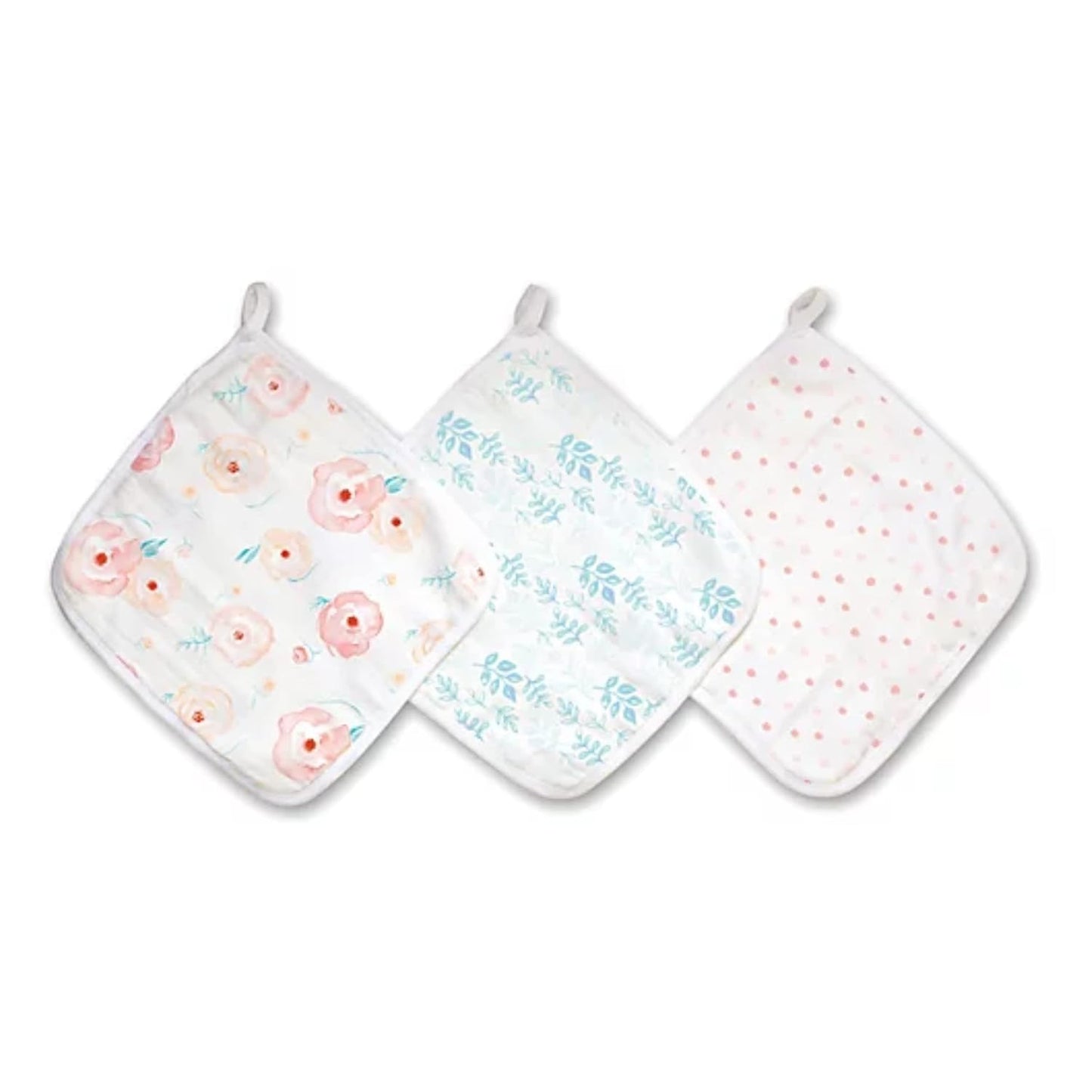aden + anais Essentials Washcloth 3-Pack, Super Soft 100% Cotton Muslin, Gentle on Skin, 3 Absorbent 11x11 Layers, Softer with Every Use, Perfect for Babies, Infants, Toddlers, Full Bloom