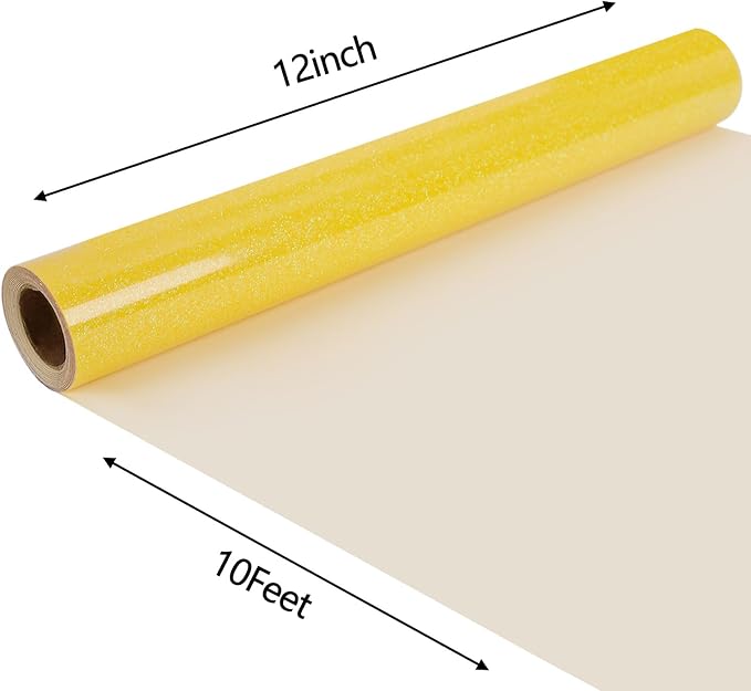 FUNKAKA Glitter Fluorescent Gold HTV Heat Transfer Vinyl Rolls, Glitter HTV