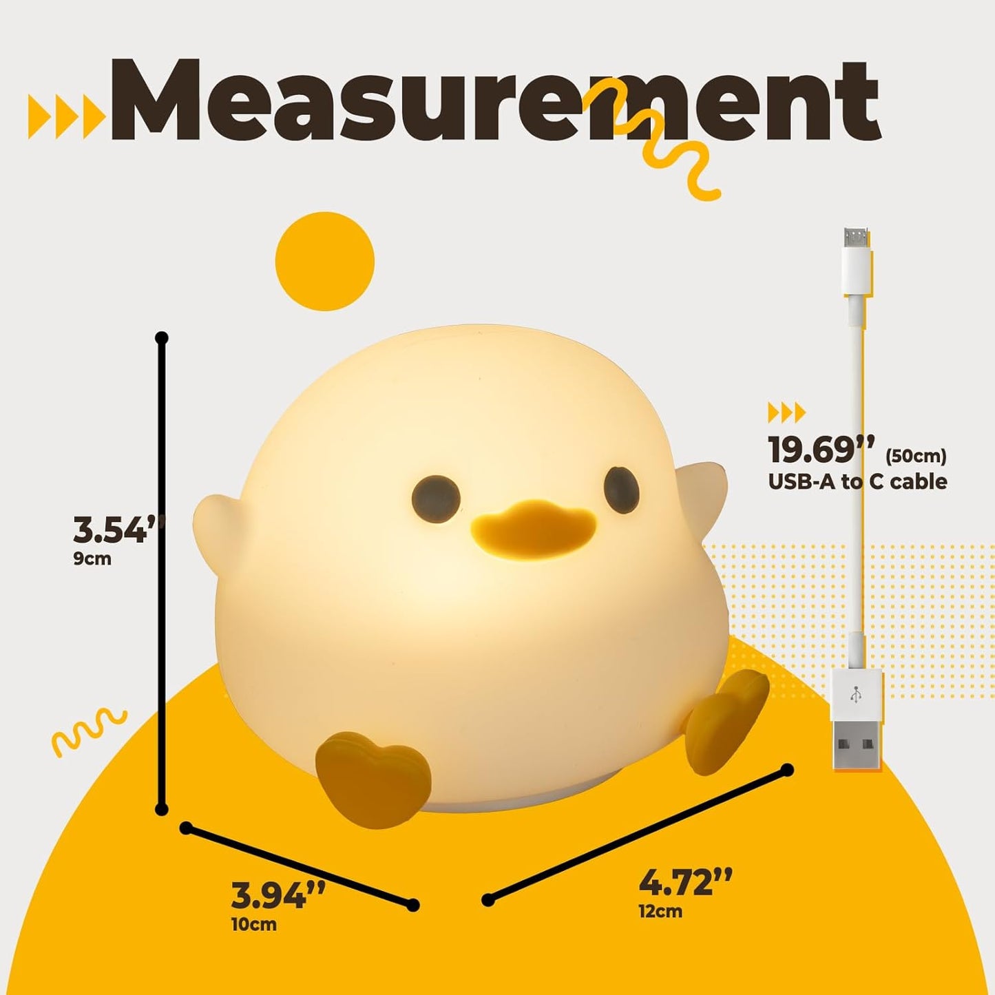 LED Squishy Animal Night Light - 2 Level Dimmable Nursery Lamp for Kids, Rechargeable Touch Lamp, Cute Dorm Decor - Perfect Baby Boys Girls Gift (Pea Duck)