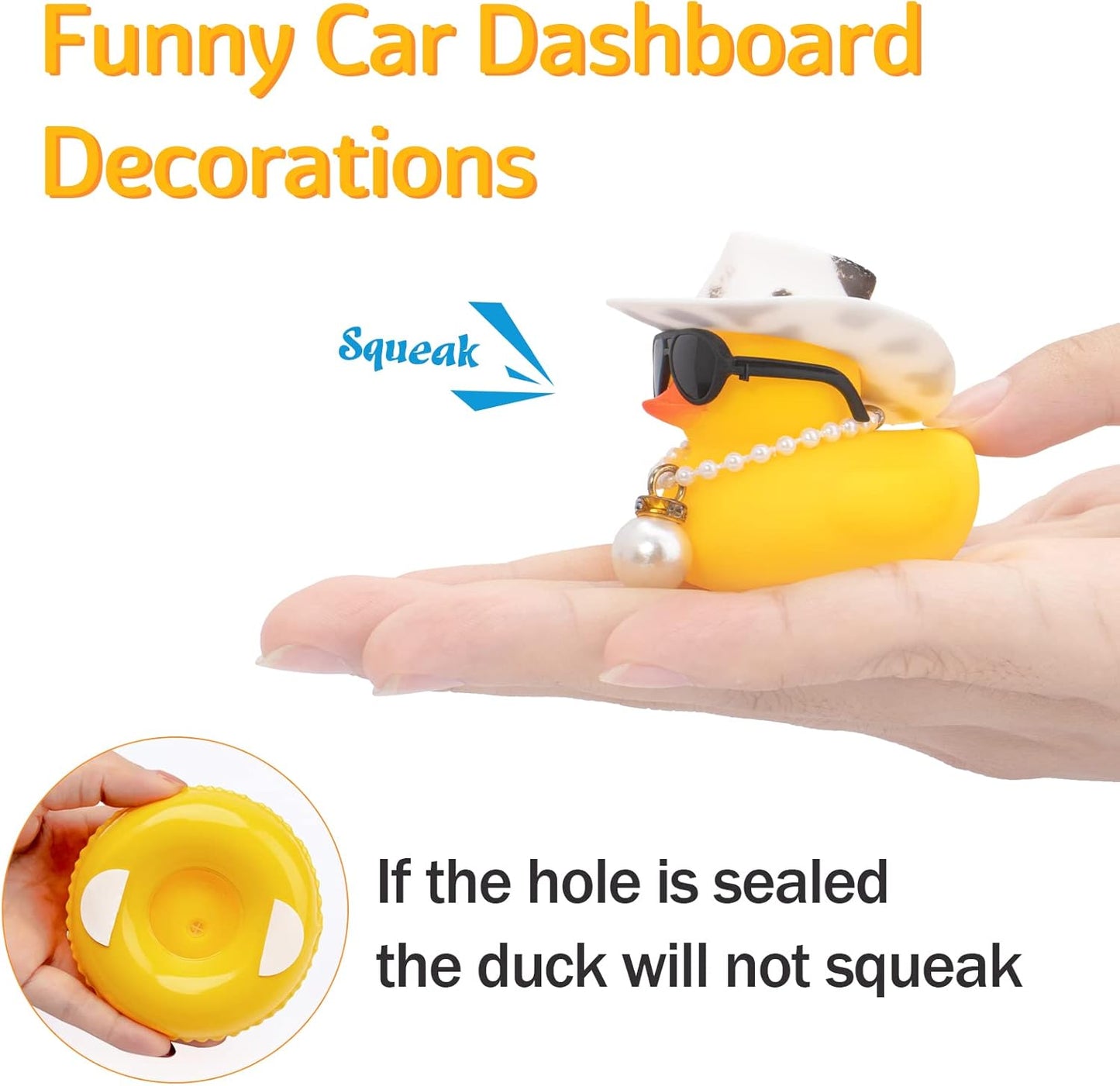 wonuu Car Rubber Duck, Yellow Duck Decoration Dashboard with Sun Hat Swim Ring Necklace Sunglasses for Car Dashboard Decorations, Soccer Hat-Transparent-Big Pearl