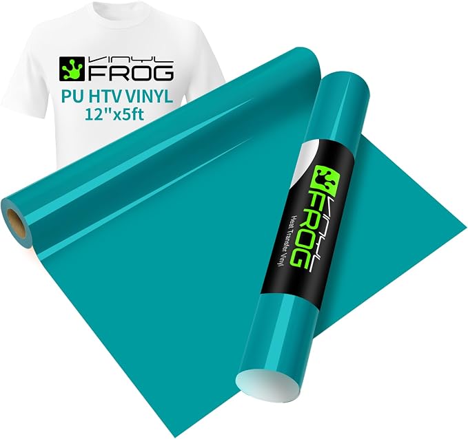 VINYL FROG Teal Heat Transfer Vinyl Roll 12" x5ft Matte HTV Vinyl | Aqua Iron