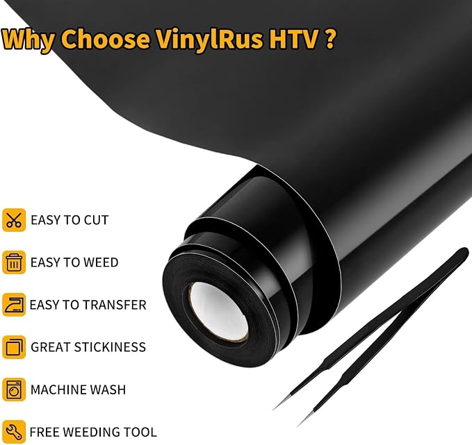VinylRus Heat Transfer Vinyl-12” x 25FT Iron on Vinyl Roll