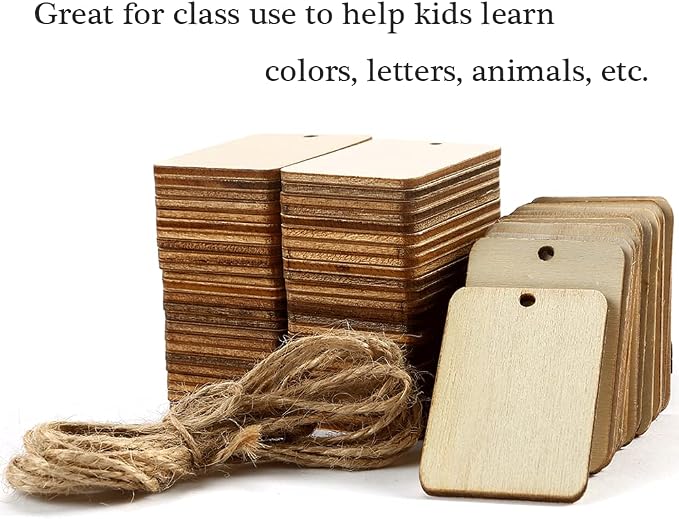 115 Pcs Unfinished Wood Pieces Rectangle-Shaped, HOOMBOOM 2 x 1.3 inch Light