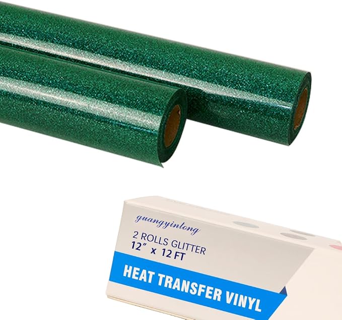 guangyintong Glitter Green Heat Transfer Vinyl HTV Rolls, 2 Rolls 12" x 12ft