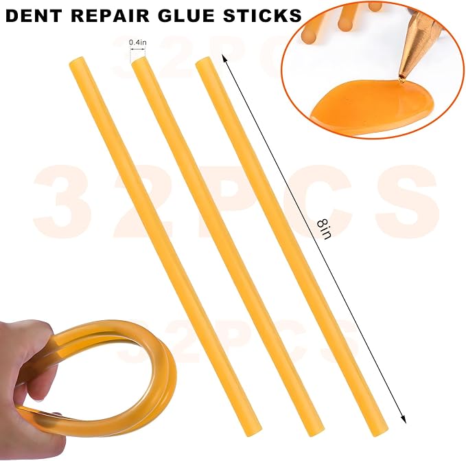32PCS Dent Repair Glue Sticks, 0.43" Dia×8" Long PDR Glues Paintless Auto Body