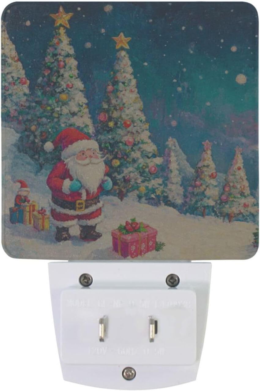 Aslsiy Night Light for Kids Christmas Night Fairy Santa Trees Plug in Wall Lamp LED Dusk to Dawn Sensor Energy Saving Nightlight for Boys Girls Men Women