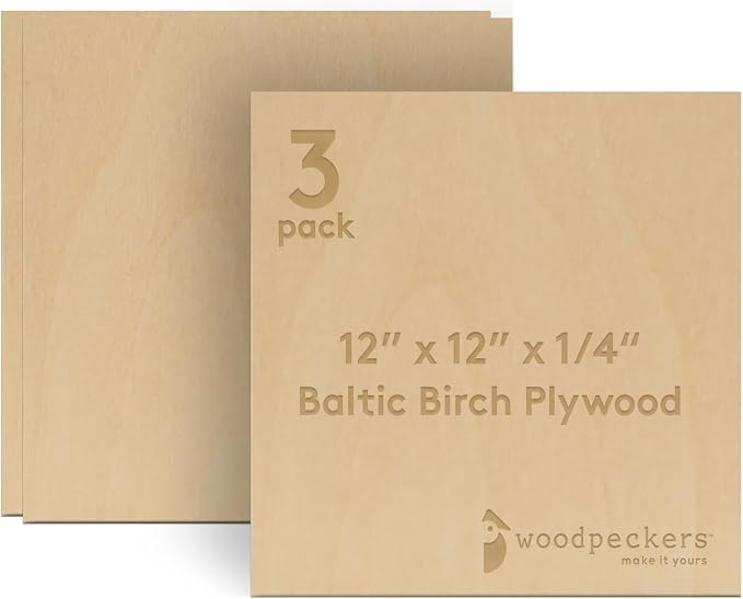 6 mm Baltic Birch Plywood 1/4 x 12 x 12 Inch, Box of 3 B/BB Grade Craft Wood