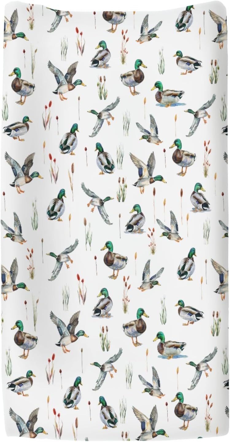Watercolor Mallard Ducks Changing Pad Covers for Baby Girl Boy Duck Hunting Fitted Change Table Cover Mats Wild Ducks Birds Soft Diaper Changing Table Sheets 32''×16''