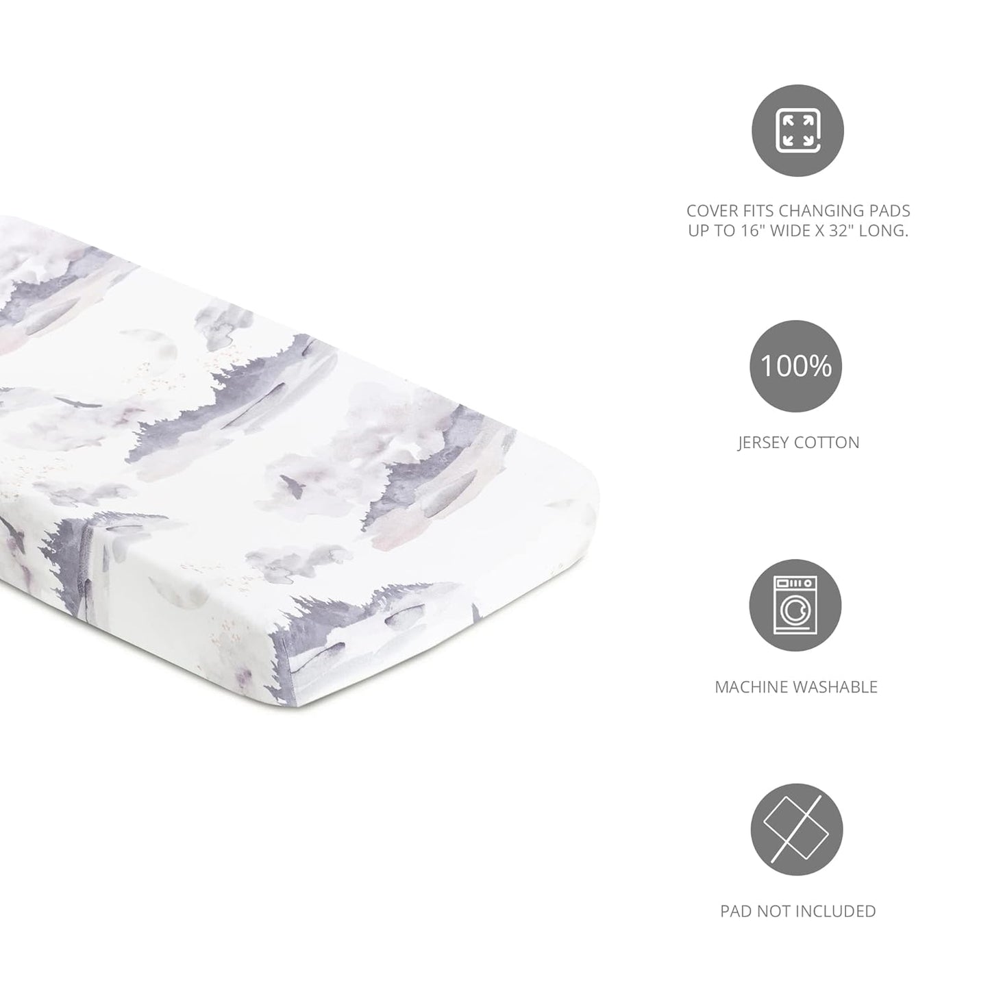 Oilo Changing Pad Cover, Breathable 100% Turkish Cotton Fitted Jersey, 300 Thread Count, Machine Washable, Fits Standard Changing Pads (32" x 16"), Girl, Boy, & Neutral Nursery Design, Misty Mountain