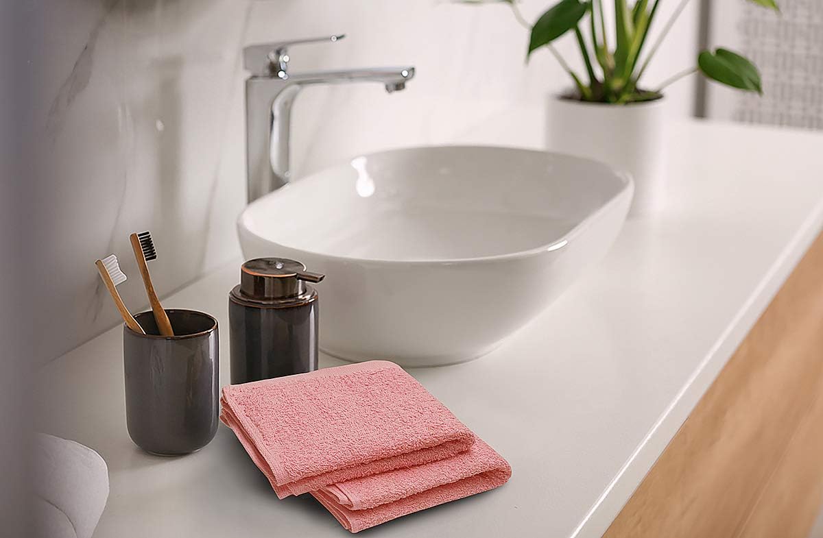 Softolle 100% Cotton Washcloths 24 Pack (12x12 Inches) Soft, Highly Absorbent Washcloth, Face Towels, Wash Cloths for Face, Ring Spun, Bulk Pack (Pink)