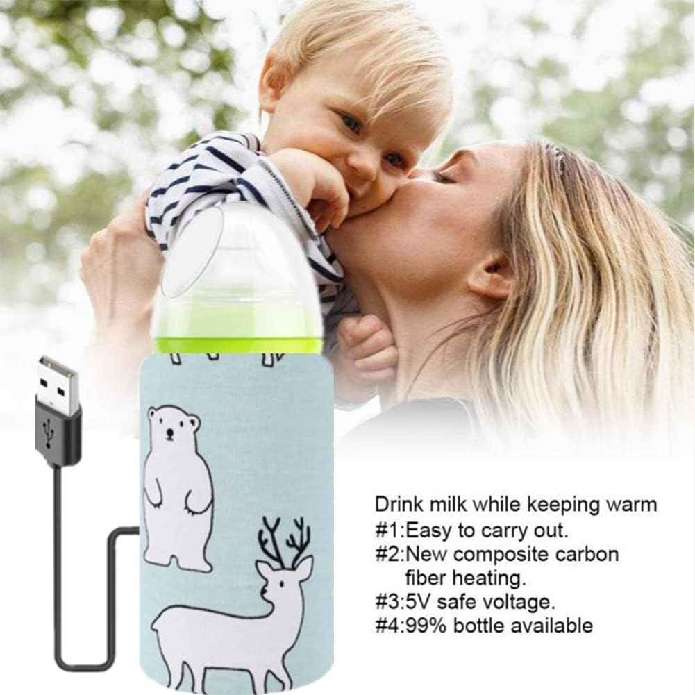 Portable Bottle Keep Warm, USB Travel Milk Heat Keeper, Baby Bottle Keep Warmer for Car Tavel, Storage Cover Insulation Thermostat(Bear)