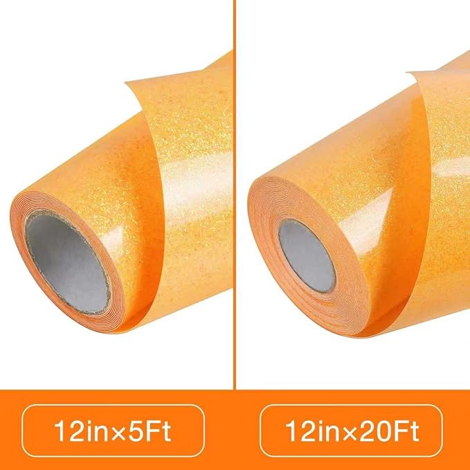 TORC Neon Orange Glitter HTV Heat Transfer Vinyl Roll 12 inch x 5 ft Iron on