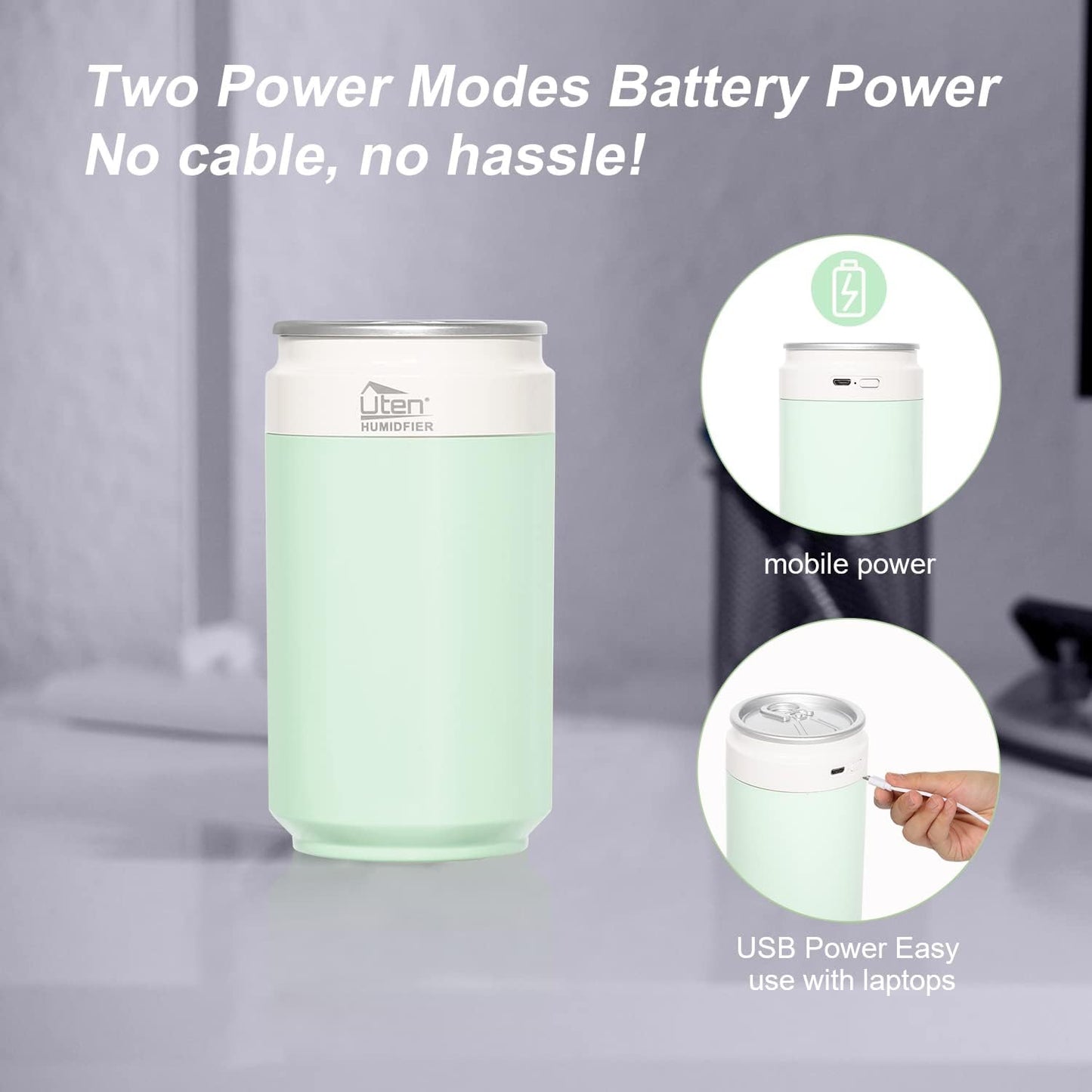 Humidifiers, Humidifier for Bedroom, Can Air Humidifier, Humidifiers for Home and Plants, USB Powered And Battery Powered Portable for Home Office Car Outdoor, 2 Mist Modes, Night Light, Auto-Off