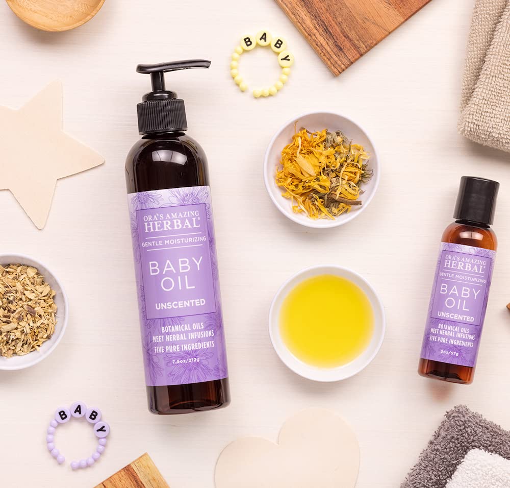 Ora's Amazing Herbal Calendula Baby Oil, Natural Infant Massage, Cradle Cap Scalp and Hair Oil, Organic Jojoba, Baby Acne, Unscented