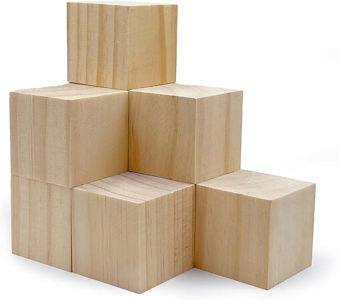 Wood Blocks for Crafts, Unfinished Wood Cubes, 2 Inch Natural Wooden Blocks