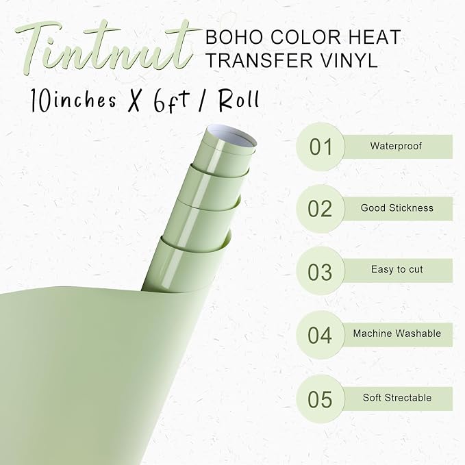 Tintnut Pale Mint Green Heat Transfer Vinyl, 10inx6ft Iron on Vinyl | Neutral
