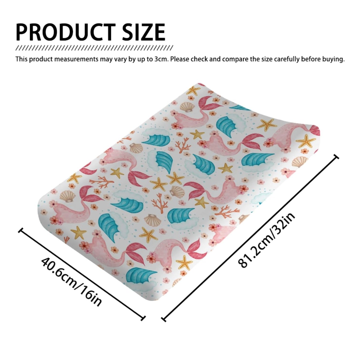 Colorful Nautical Changing Pad Cover Mermaids Starfish Conch Coral Waves Baby Change Table Pad Cover for Boy Girl Sea Ocean Marine Animal Soft Stretchy Fitted Diaper Changing Mat Sheets 32''x16''
