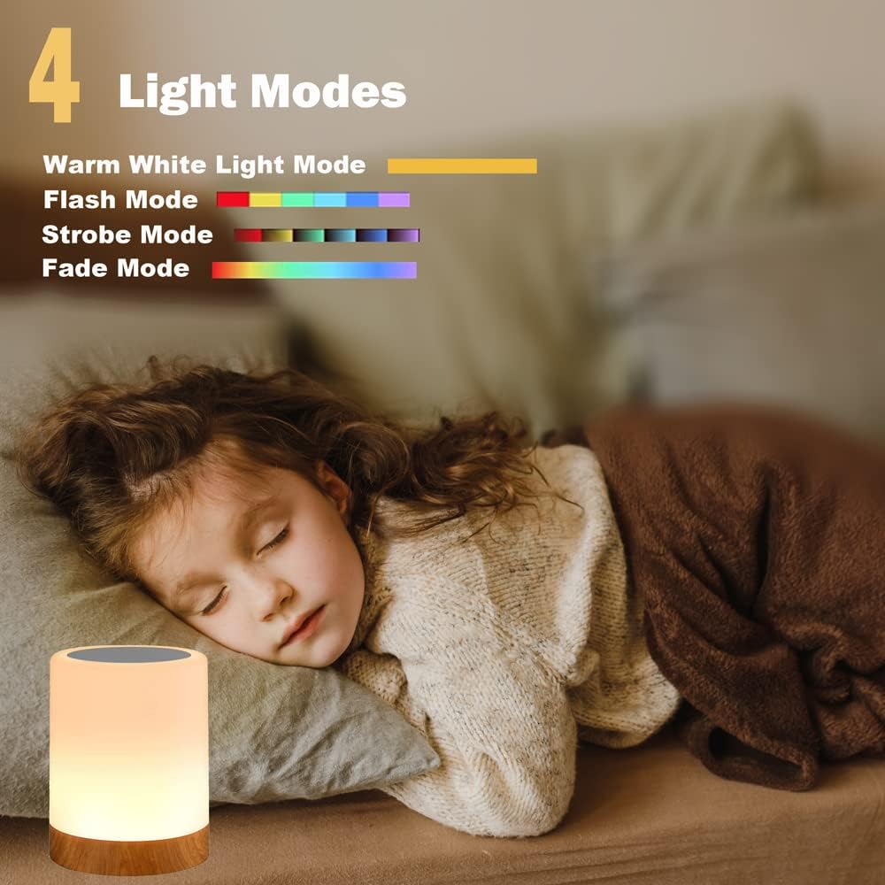 Night Light Touch Sensor Lamp Bedside Table Lamp for Kids Bedroom Rechargeable Dimmable Warm White Light and RGB Color Changing