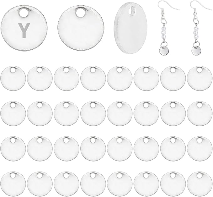 PH PandaHall 100 Pcs 304 Stainless Steel Flat Round Blank Stamping Tag Pendants