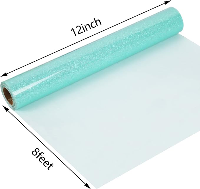 guangyintong Glow Glitter Cyan Heat Transfer Vinyl HTV Rolls, Glitter HTV Vinyl